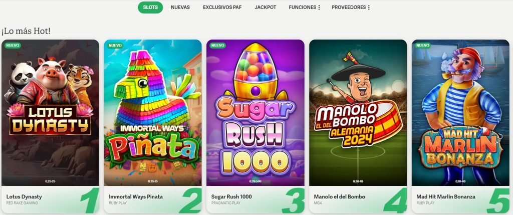 Juegos disponibles en PAF