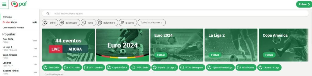 Pagina principal del casino online Paf